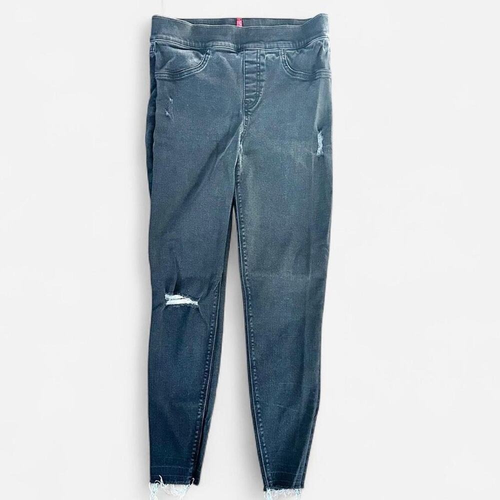 Spanx ripped ankle length denim jeggings leggings women small Black athleisure